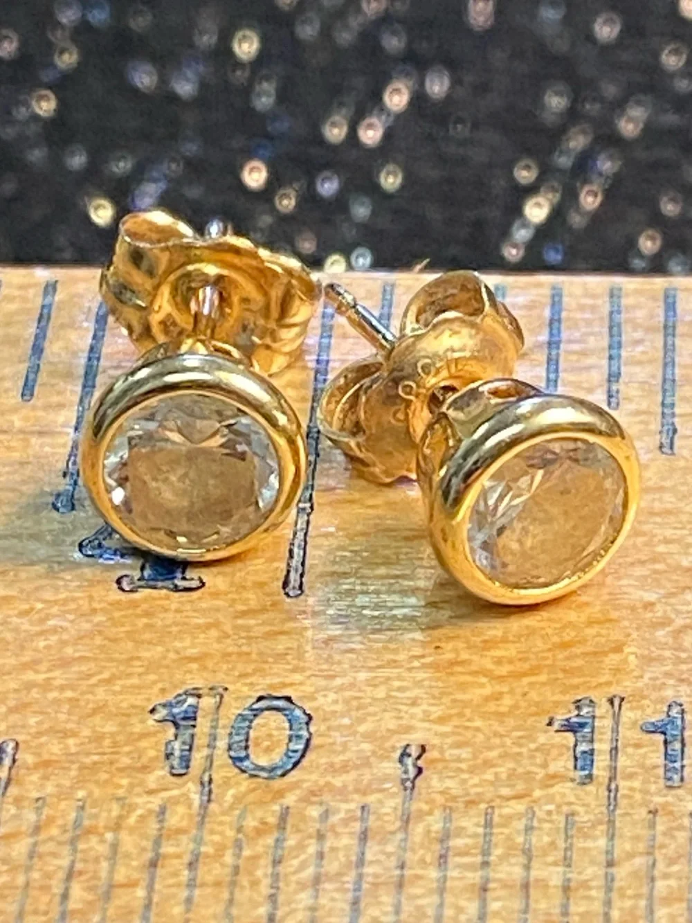 14K Yellow Gold Cubic Zirconia Stud Post Earrings - Picture 6 of 13